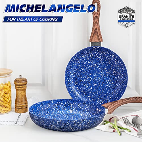 MICHELANGELO Frying Pan Set with Lid, 8" & 10" Fry Pan Set with 100% APEO & PFOA-Free Stone-Derived Interior, Nonstick Frying Pans, Granite Fry Pans, Nonstick Skillets Set