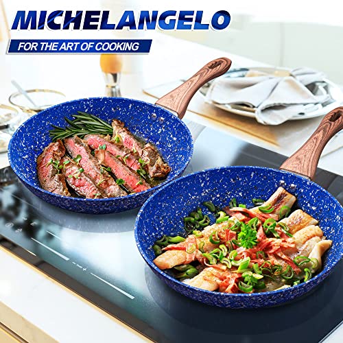 MICHELANGELO Frying Pan Set with Lid, 8" & 10" Fry Pan Set with 100% APEO & PFOA-Free Stone-Derived Interior, Nonstick Frying Pans, Granite Fry Pans, Nonstick Skillets Set