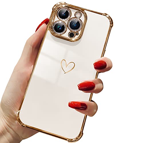 DAVIKO Compatible with iPhone 13 Pro Case for Women, Luxury Soft TPU Shockproof Protective Phone Case, Full Camera Protection Raised Reinforced Corners, 6.1 inch, White