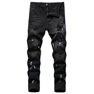 dant bulun men's ripped distressed destroyed slim fit straight leg denim jeans (40, black060)