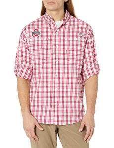 columbia men's collegiate super tamiami long sleeve shirt, os-intense red gameday plaid, xx-large