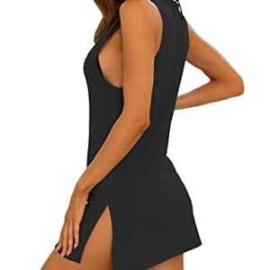 YYA Sexy Tank Nightgowns for Women Sleeveless Sleep Shirts Chemise Night Lingerie Dress A-black
