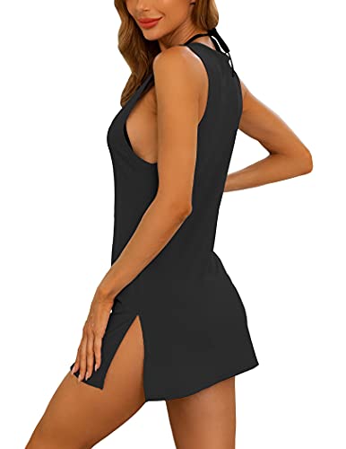 YYA Sexy Tank Nightgowns for Women Sleeveless Sleep Shirts Chemise Night Lingerie Dress A-black