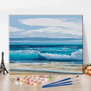 tishiron oil hand painting abstract blue ocean waves diy paint by numbers for adults beginner drawing with brushes living room bedroom decor gifts for home decorations 16x20inch
