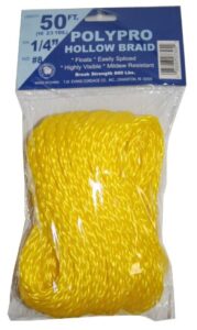 t.w evans cordage 1/4-inch by 50-feet hollow braid polypro rope, yellow