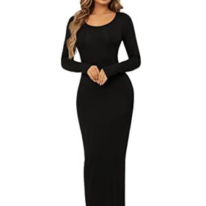 Floerns Women's Solid Long Sleeve Scoop Neck Bodycon Pencil Maxi Dress Black S