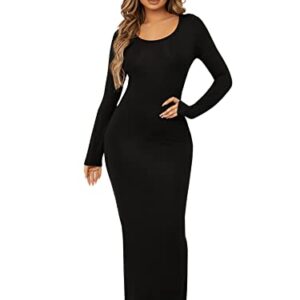 Floerns Women's Solid Long Sleeve Scoop Neck Bodycon Pencil Maxi Dress Black S