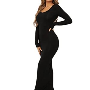 Floerns Women's Solid Long Sleeve Scoop Neck Bodycon Pencil Maxi Dress Black S