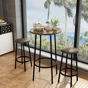 AWQM 3 Piece Bar Table Set, Small Bistro Table and Chairs Set of 2, Round Pub Dining Table Set for Breakfast Nook, Dining Room, Kitchen, Small Spaces - Brown