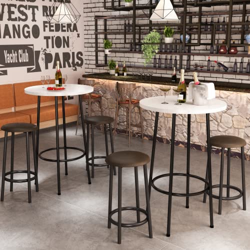 AWQM 3 Piece Pub Dining Set, Round Bistro Table and Chairs, Small Bar Table Set for Breakfast Nook, Kitchen, Apartment, Small Spaces - White