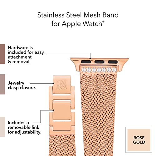 Anne Klein Mesh Fashion Band for Apple Watch, Secure, Adjustable, Apple Watch Replacement Band, Fits Most Wrists (42/44/45mm, Rose Gold),WK-1015RGRG