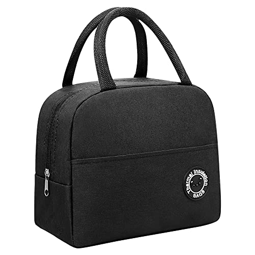 BLOCE Insulated Lunch Bag Women, Small Lunch Box for Women, Freezable Tote Bag, Adult Waterproof Lunchbox for Office Work Picnic Beach Workout Travel (Small Black)