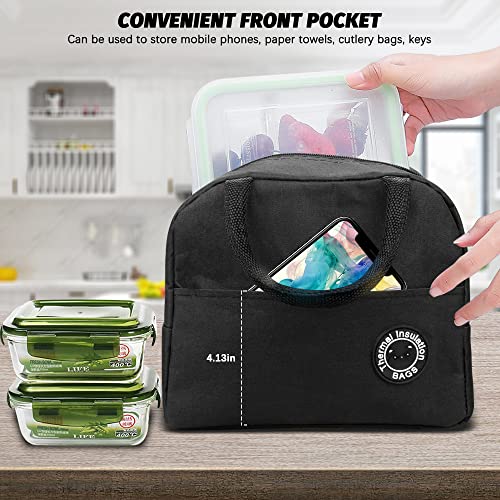BLOCE Insulated Lunch Bag Women, Small Lunch Box for Women, Freezable Tote Bag, Adult Waterproof Lunchbox for Office Work Picnic Beach Workout Travel (Small Black)