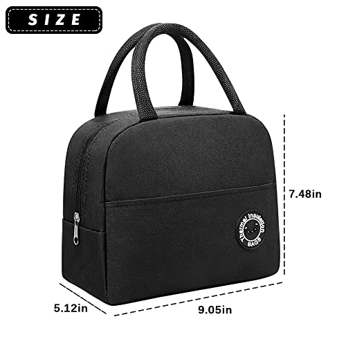 BLOCE Insulated Lunch Bag Women, Small Lunch Box for Women, Freezable Tote Bag, Adult Waterproof Lunchbox for Office Work Picnic Beach Workout Travel (Small Black)