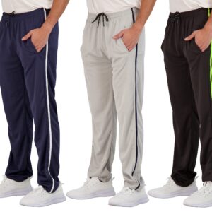 3 Pack: Men's Mesh Athletic Active Gym Workout Open Bottom Sweatpants Pockets Sports Training Soccer Track Running Casual Lounge Comfy Jogging Quick Dry Drawstring Relaxed Straight Leg- Set 6, XL