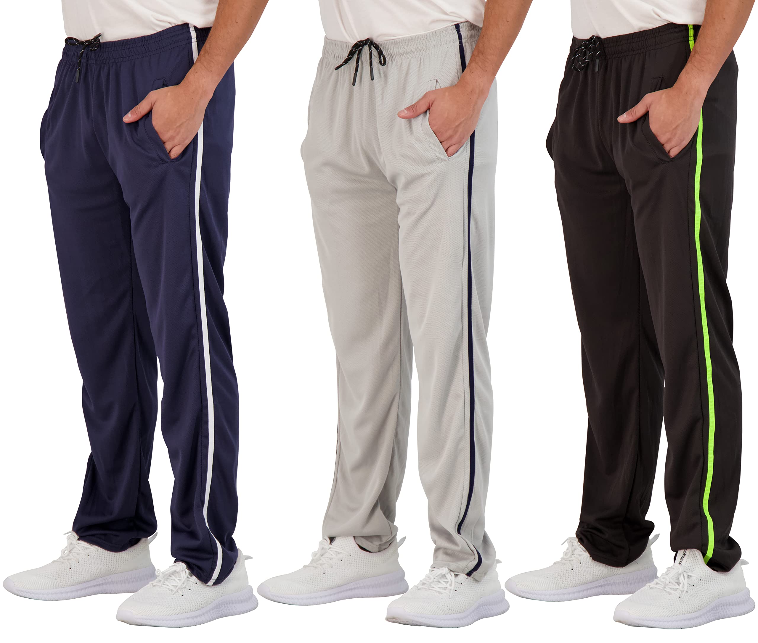 3 Pack: Men's Mesh Athletic Active Gym Workout Open Bottom Sweatpants Pockets Sports Training Soccer Track Running Casual Lounge Comfy Jogging Quick Dry Drawstring Relaxed Straight Leg- Set 6, XL