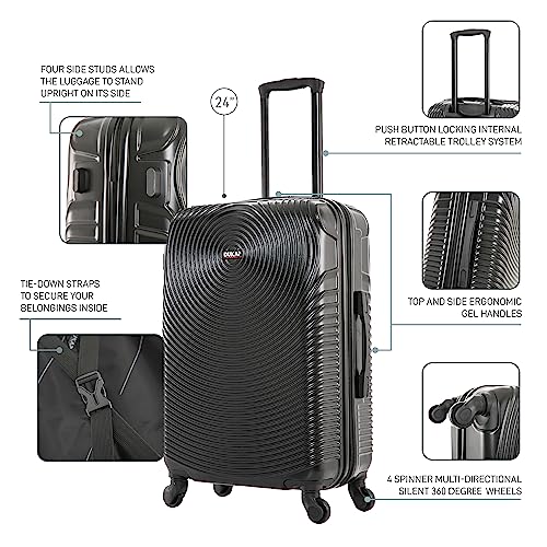 DUKAP INCEPTION Luggage with Spinner Wheels | Durable Lightweight Hardside Suitcase, Travel Bag with Handle and Trolley, 24-Inch Medium Checked Luggage | Black