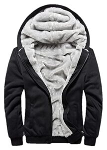 jiangwu hoodies for men winter heavyweight fleece sherpa lined zipper sweatshirt jackets (large, a-black-1)