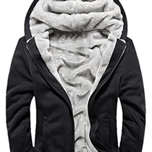 JiangWu Hoodies for Men Winter Heavyweight Fleece Sherpa Lined Zipper Sweatshirt Jackets (Large, A-Black-1)