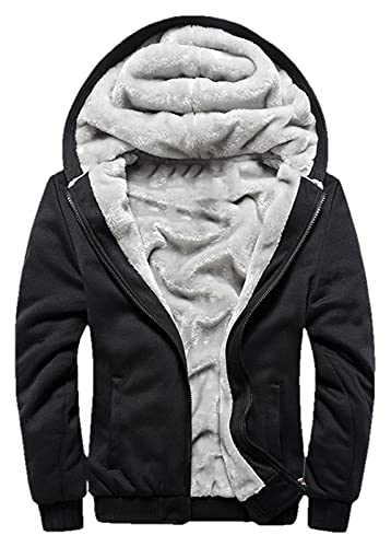 JiangWu Hoodies for Men Winter Heavyweight Fleece Sherpa Lined Zipper Sweatshirt Jackets (Large, A-Black-1)