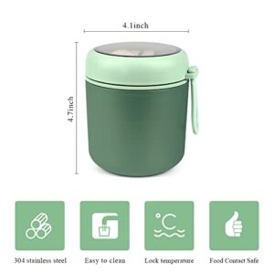 SMALLSHS Vacuum Insulated Food Jar with Foldable Spoon, Stainless Steel Thermal Food Container Food Thermos Soup Cup Leak Proof Hot Cold Food for Office Picnic Travel Outdoors (green)