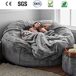 7ft Giant Fur Bean Bag Chair for Adult Living Room Furniture Big Round Soft Fluffy Faux Fur BeanBag Lazy Sofa Bed Cover Grey (Dark Grey)