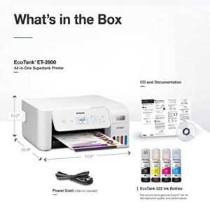 Epson EcoTank ET-2800 Wireless Color All-in-One Cartridge-Free Supertank Printer with Scan and Copy – The Ideal Basic Home Printer - White (Renewed)