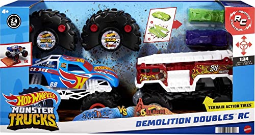 Hot Wheels RC Monster Trucks 2-Pack, 1 Race Ace & 1 HW 5-Alarm in 1:24 Scale, Full-Function Remote-Control Toy Trucks