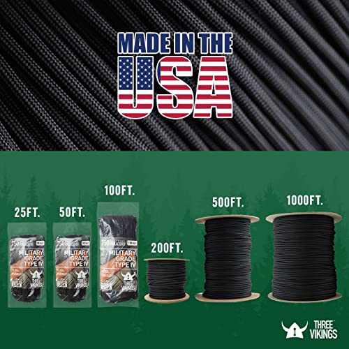 THREE VIKINGS Premium 750lb Tactical Paracord Rope Parachute Cord in Many Colors and Length Continuous Spools - Charcoal Gray - 25 Ft. (Coiled in Bag) - TP750-Charcoal Gray-25