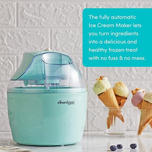 Americana EIM-1400M 1.5 Qt Freezer Bowl Automatic Easy Homemade Electric Ice Cream Maker, Ingredient Chute, On/Off Switch, No Salt Needed, Creamy Ice Cream, Gelato, Frozen Yogurt, Sorbet, Recipe Book