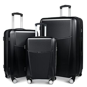 feybaul luggage 3 piece set suitcase lightweight hardside removable-spinner wheels with tsa lock(20',24',28')_black, 828