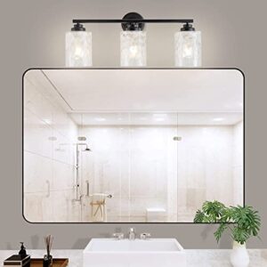 brfaixla Modern Matte Black Bathroom Vanity Lights Fixtures 24 Inch 3-Light Hammered Glass Industrial Sconces Wall Lamp Lighting for Bath Mirror Bedroom Makeup Desk Living Room Kitchen Porch Hotel