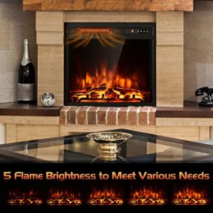 COSTWAY 18-Inch Electric Fireplace Inserts, 1500W Freestanding Recessed Fireplace Heater with Remote Control, Adjustable Flame Effect and Temperature, 9H Timer, Electric Fireplaces for Home Indoor Use