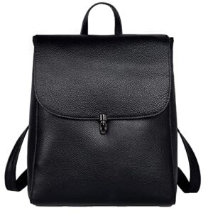 heshe women’s leather backpack casual style flap backpacks daypack for ladies (standard size, black-top grain leather)