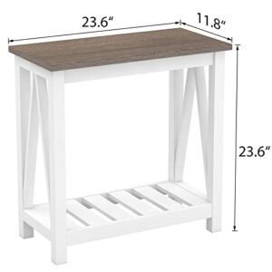 ChooChoo Farmhouse End Table, Rustic Vintage Narrow End Side Table with Storage Shelf for Small Spaces, Nightstand Sofa Table for Living Room, Bedroom White