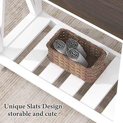 ChooChoo Farmhouse End Table, Rustic Vintage Narrow End Side Table with Storage Shelf for Small Spaces, Nightstand Sofa Table for Living Room, Bedroom White