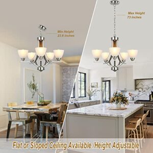 Derksic 5-Light Modern Chandelier Contemporary Chandeliers with Alabaster Glass Shade Dining Room Light Fixtures for Living Room Bedroom Bathroom, Brushed Nickel