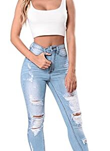 KDF Women's High Waisted Jeans for Women Distressed Ripped Jeans Slim Fit Butt Lifting Skinny Stretch Jeans Denim Pants