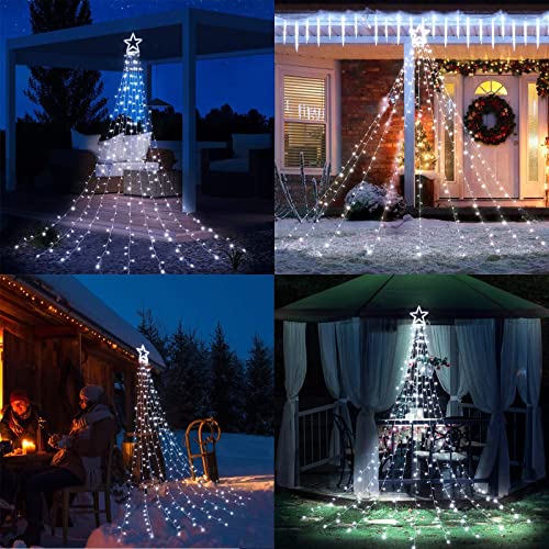 2 Packs 72ft 200 LED 8 Modes Solar Christmas String Lights & 317 LED 10ft X 9 Outdoor Christmas Decorations Lights with 12" Topper Star