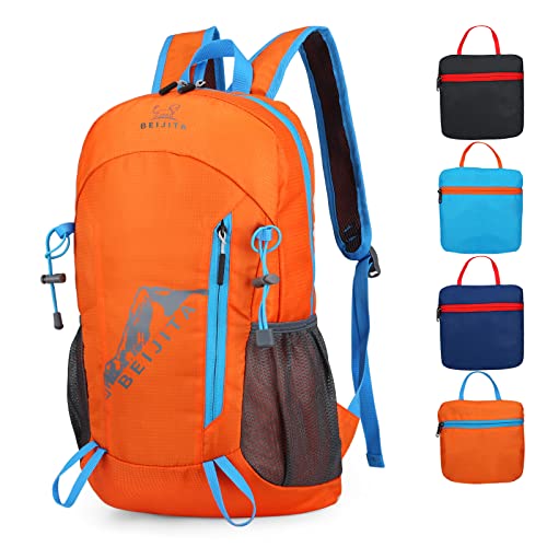 BEIJITA 20L Lightweight Hiking Backpack, Foldable Waterproof Back Pack, Packable Small Travel Backpack for Men, Ultra Lightweight Backpack for Women Men(Orange)