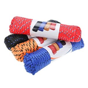realplus 4 pack diamond braid polypropylene rope, 3/8 inch x 400 feet all purpose poly rope high strength and weather resistant, good for tie pull swing climb and knot (red/black/blue/orange)