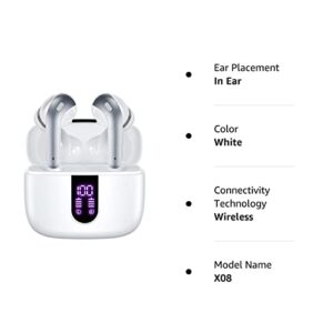 TAGRY Bluetooth Headphones True Wireless Earbuds 60H Playback LED Power Display Earphones with Wireless Charging Case IPX5 Waterproof in-Ear Earbuds with Mic for TV Smart Phone Computer Laptop Sports