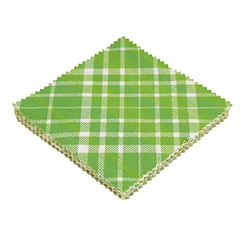 Soimoi Check Print Precut 5-inch Cotton Fabric Quilting Squares Charm Pack DIY Patchwork Sewing Craft- Light Green & Mustard Yellow