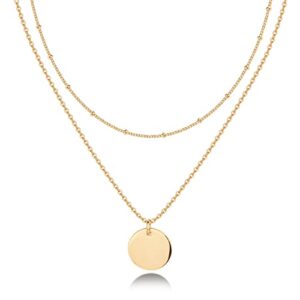 pavoi 14k gold plated layered coin pendant necklace | layering necklaces for women | dainty minimalist design pendant (coin, yellow plated)