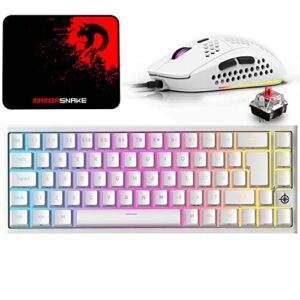 one 2 mini 60% wired gaming keyboard and mouse combo,wired chroma rgb backlit+6400dpi honeycomb lightweight mouse，compact anti-ghosting metal panel waterproof for pc mac ps4 ps5 (white/red switch)