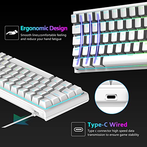 One 2 Mini 60% Wired Gaming Keyboard and Mouse Combo,Wired Chroma RGB Backlit+6400DPI Honeycomb Lightweight Mouse，Compact Anti-Ghosting Metal Panel WaterProof for PC Mac PS4 PS5 (White/Red Switch)