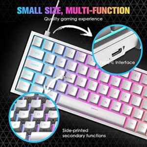 One 2 Mini 60% Wired Gaming Keyboard and Mouse Combo,Wired Chroma RGB Backlit+6400DPI Honeycomb Lightweight Mouse，Compact Anti-Ghosting Metal Panel WaterProof for PC Mac PS4 PS5 (White/Red Switch)