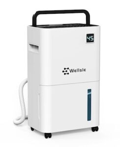 wellsle 50 pint dehumidifier for home basements - 3,500 sq ft quiet dehumidifier with drain hose, 0.66 gallons water tank, wheels and handle, washable filter, for large & medium sized rooms,bathrooms,white