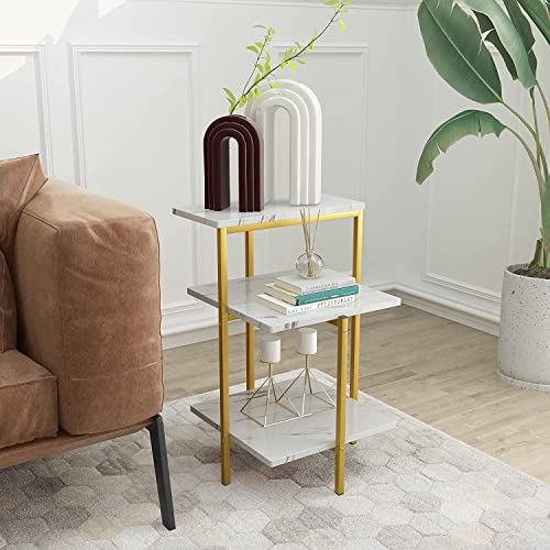 AWQM Faux Marble Coffee Table Set, Coffee Table &2 Side Table, Metal Frame, 3 Piece Living Room Table Sets Perfect for Living Room Apartment, White & Gold
