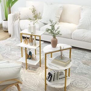 AWQM Faux Marble Coffee Table Set, Coffee Table &2 Side Table, Metal Frame, 3 Piece Living Room Table Sets Perfect for Living Room Apartment, White & Gold